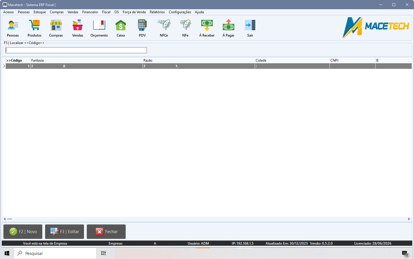 Parâmetros da Empresa